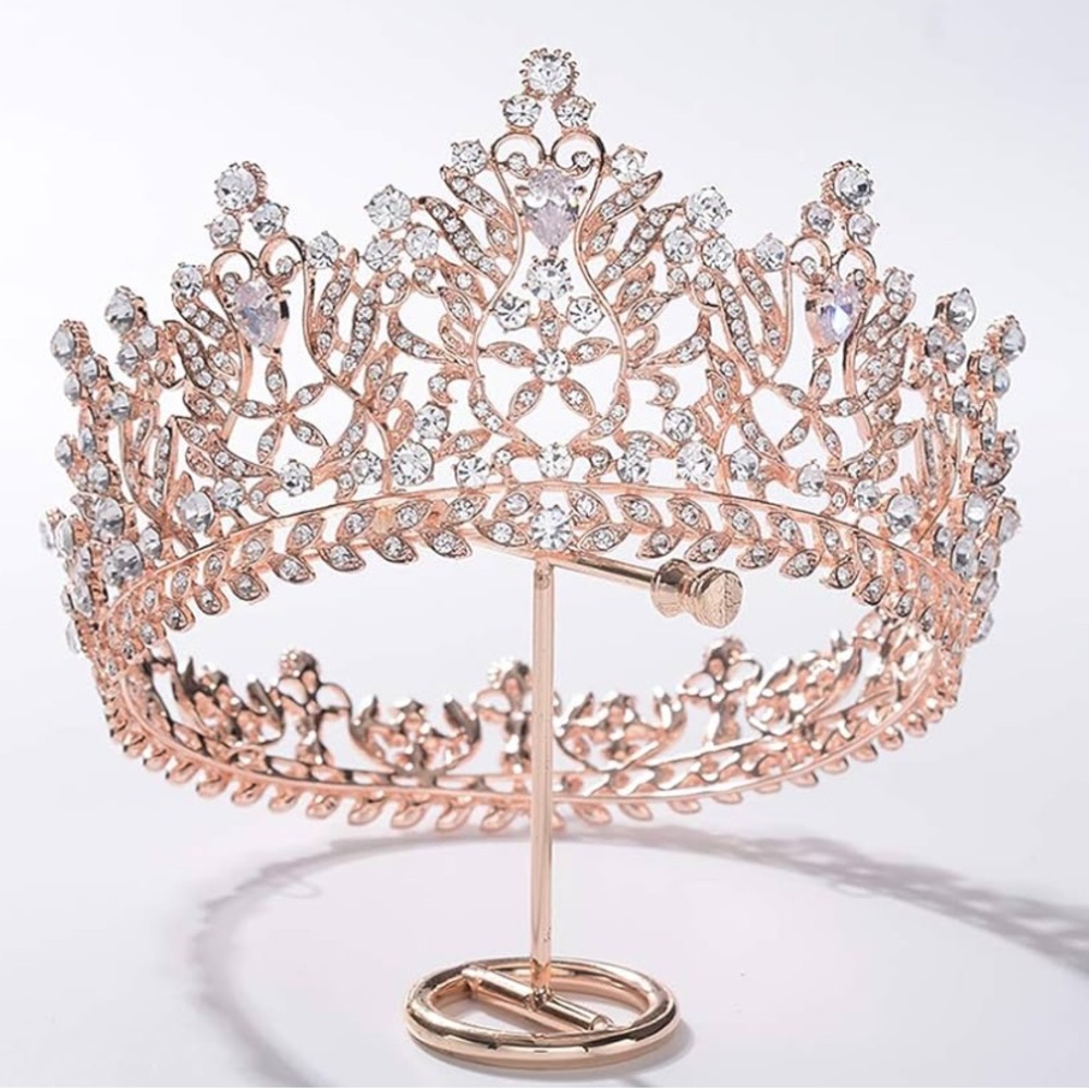 Rose Gold and Crystal Bridal Crown with Pin Loops
